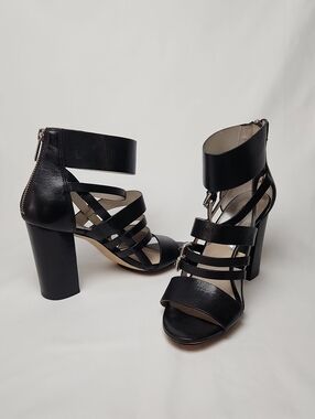 Michael Kors Black Multi-Strap Chunky High Heel Snadal Size 7.5